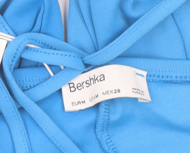 Bershka Women’s Blue Flared Stretch Jersey Trousers Size M