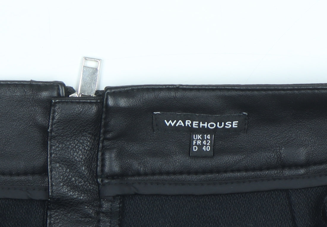 Warehouse Womens Black Faux Leather Short Pencil Skirt Size 14