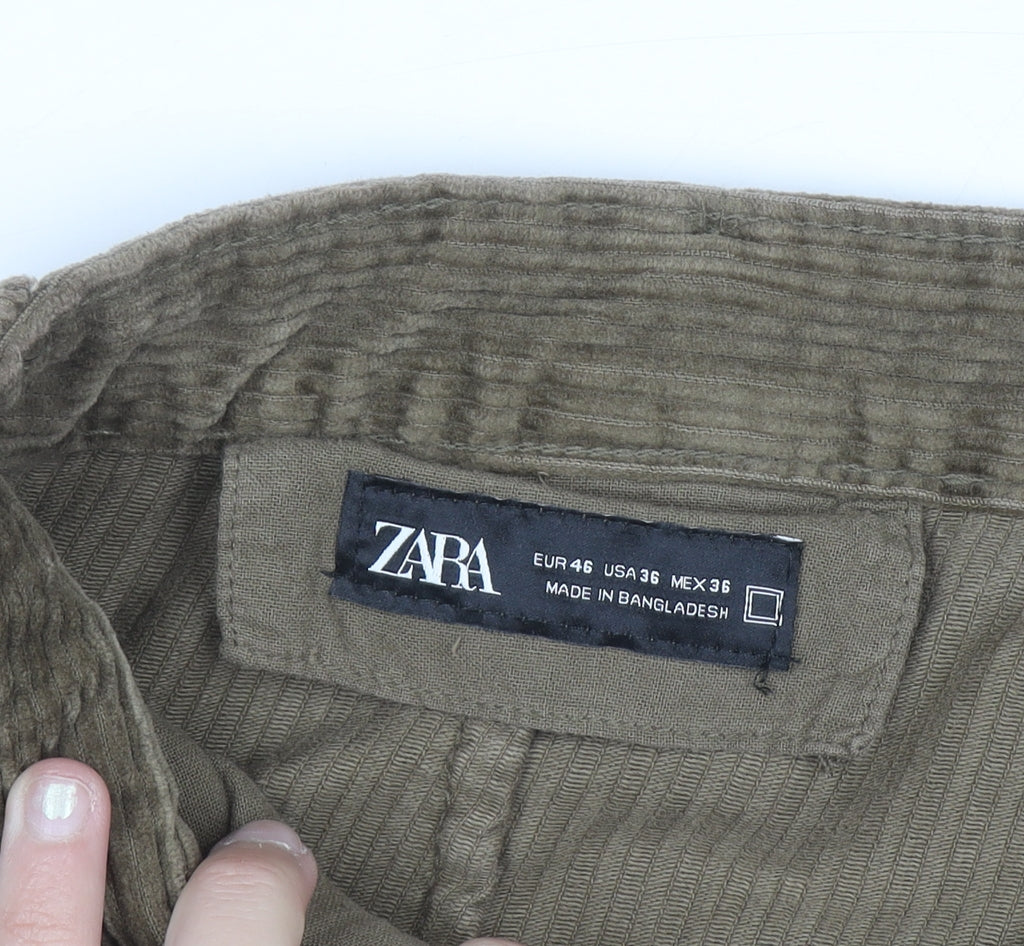 Zara Men's Brown Corduroy Chino Trousers Size L Regular Fit