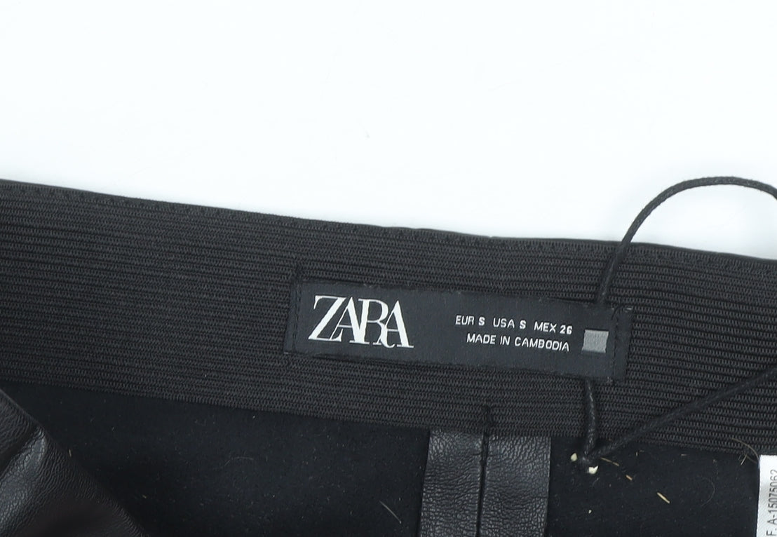 Zara Women Black Faux Leather High Rise Skinny Leggings S