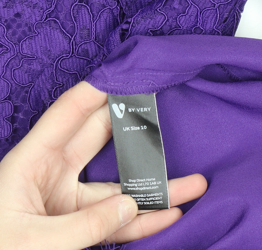 Very Women's Purple Lace Bodycon Knee Length Dress Size 10