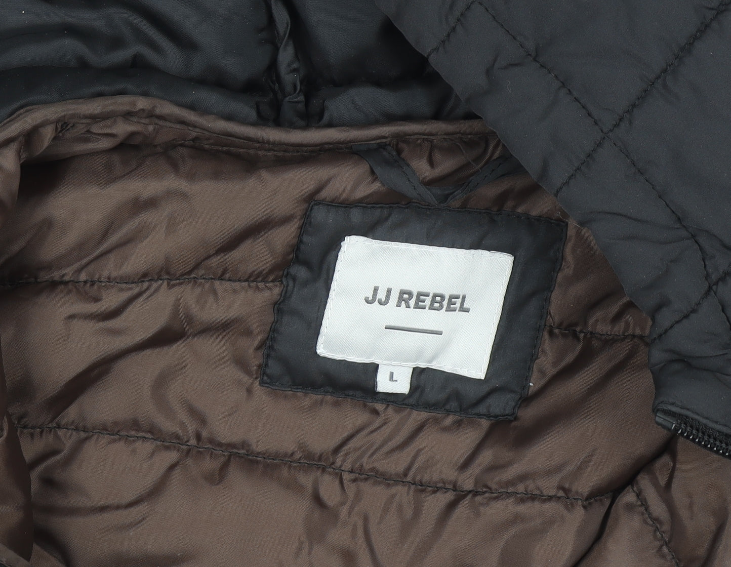 JJ Rebel Men's Black Hooded Puffer Jacket Size L Regular Fit