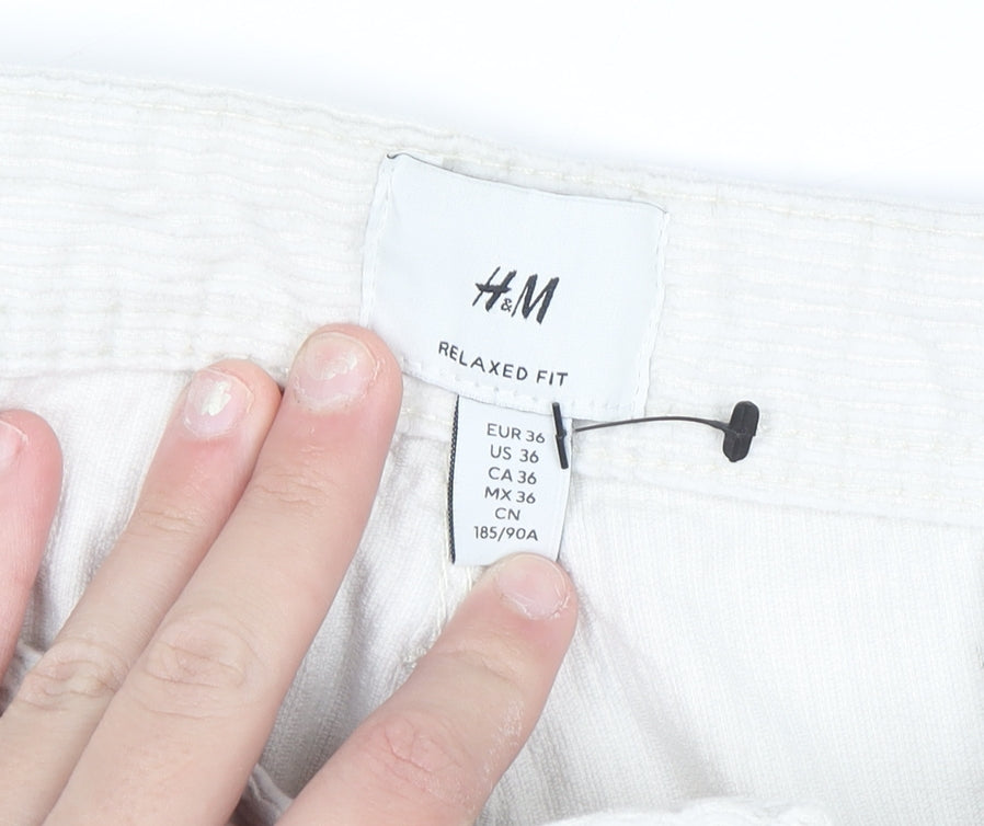 H&M Womens Beige Relaxed Fit Corduroy Cargo Trousers Size 8