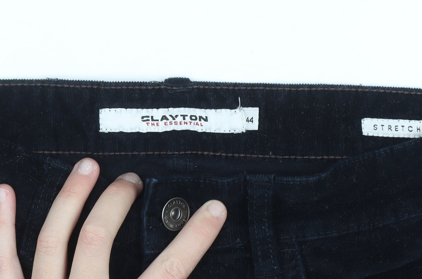 Clayton Women’s Black Corduroy Stretch Slim Trousers Size 16