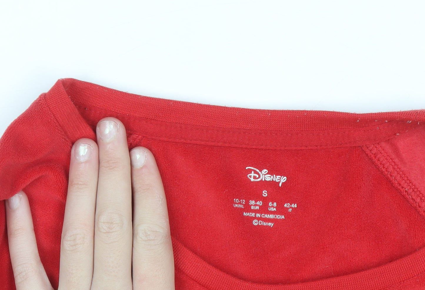 Disney Women Red Mickey Mouse Velvet Long Sleeve Nightshirt Size 10-12