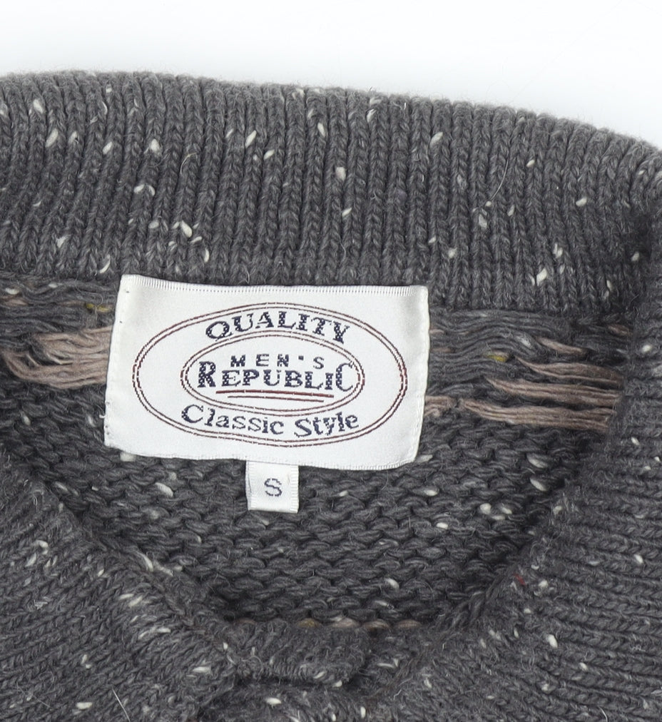 Men's Republic Men's Grey Wool Blend Argyle Henley Jumper Size S