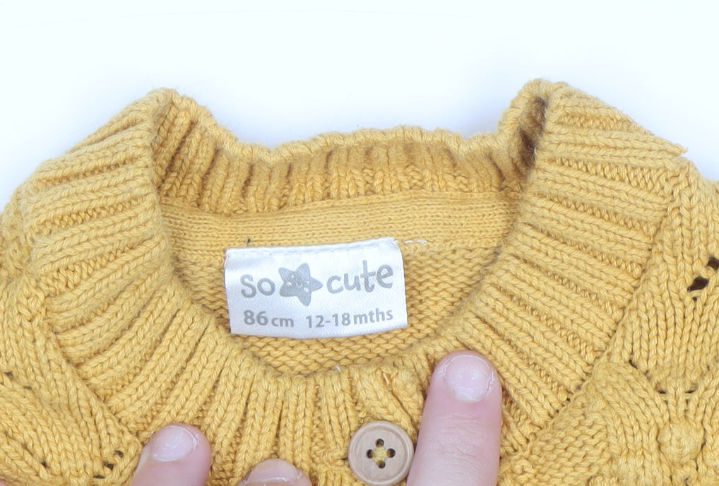 So Cute Unisex Baby Yellow Knit Cotton Button Cardigan 12-18 Months