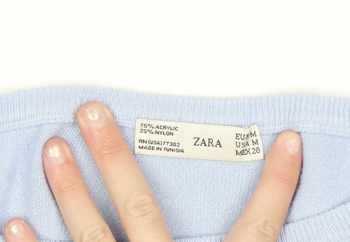 ZARA Women Blue Boat Neck Pullover Jumper Size 12