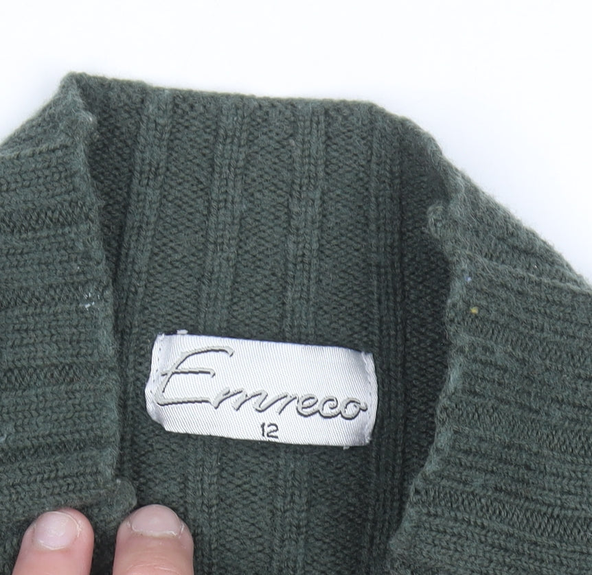 Emreco Womens Green Wool Blend High Neck Ribbed Jumper Size 12