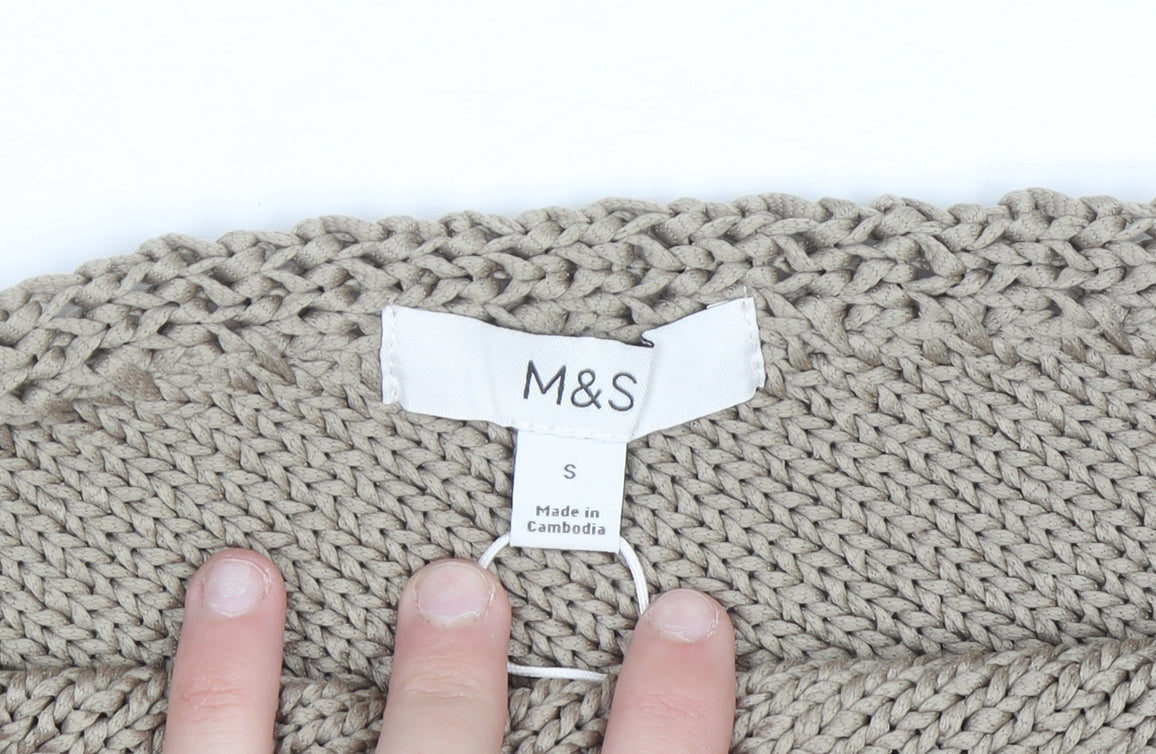 Marks & Spencer Women Beige Chunky Knit Cardigan Size S