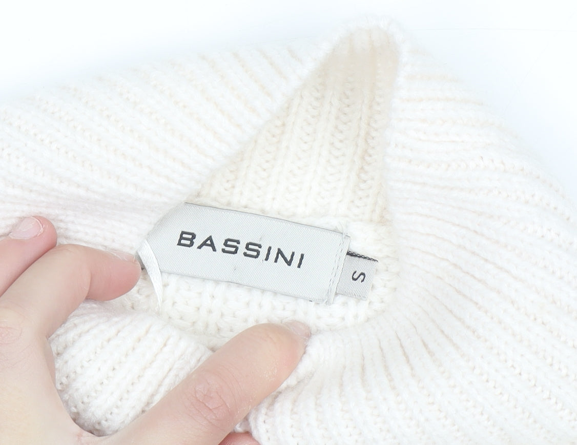 Bassini Women’s Ivory Cable Knit Roll Neck Pullover Jumper Size S