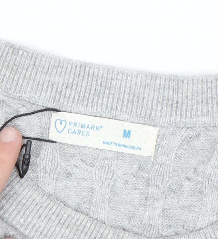 Primark Women Grey Cable Knit Cardigan M Regular Fit