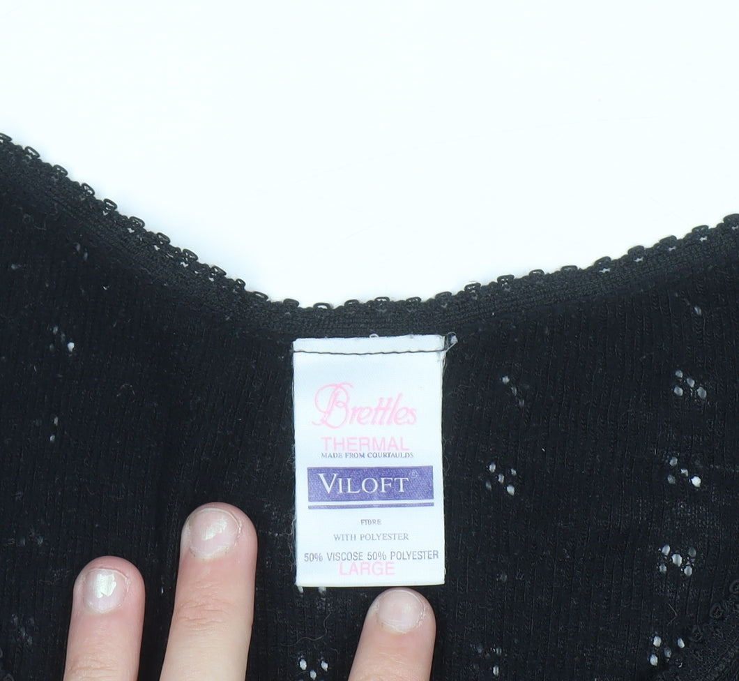 Brettles Women's Black Thermal Viscose Blend V-Neck Jumper Size L