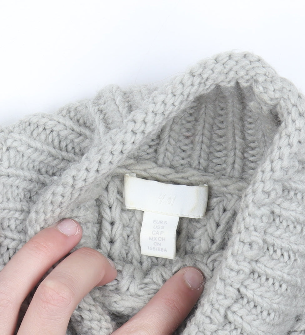 H&M Women Grey Chunky Knit Roll Neck Wool Blend Jumper Size 8