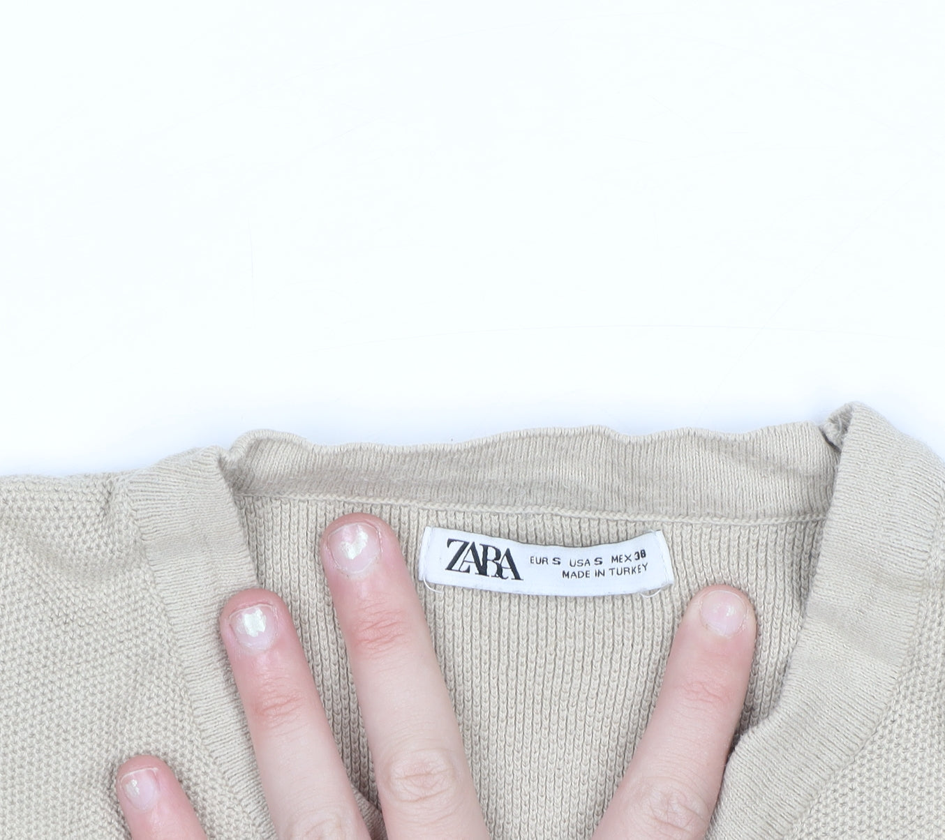 ZARA Women’s Beige Short Sleeve Cotton Knit Jumper Size S