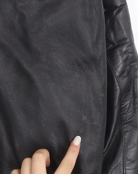 Opus Men's Black Leather Bomber Jacket M Classic Lined