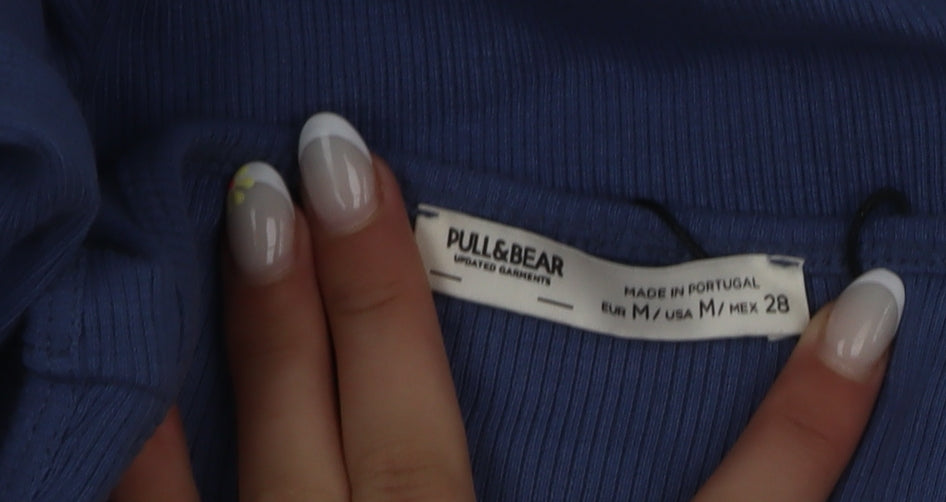 Pull&Bear Women Blue M Sleeveless Ruched Bodycon Mini Dress