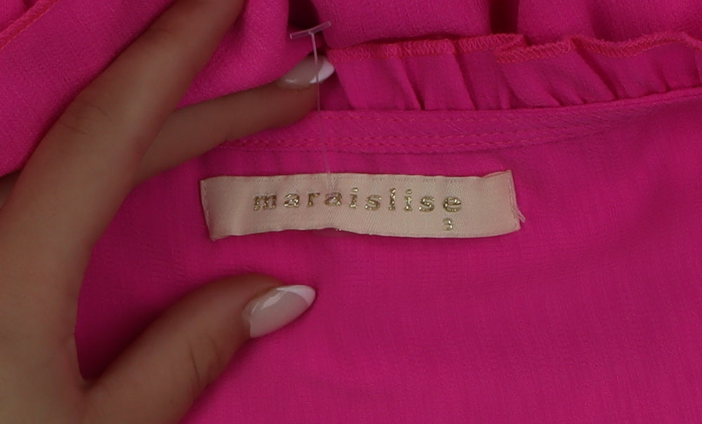 Maraislise Women's Pink Ruffle V-Neck Long Sleeve Blouse Size S
