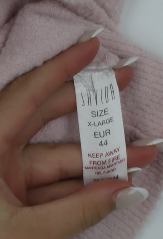 Savida Women Light Pink Pullover Sweater XL Nylon Crew Neck
