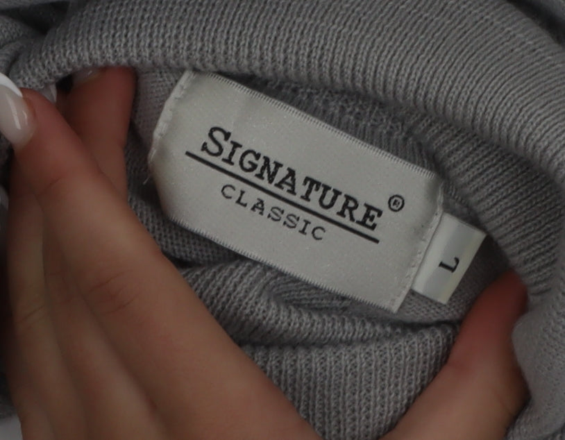 Signature Classic Women's Grey Roll Neck Wool Blend Jumper Size L