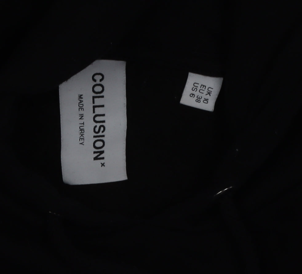 Collusion Women Black Pullover Hoodie UK 10 Polyester Cotton Blend