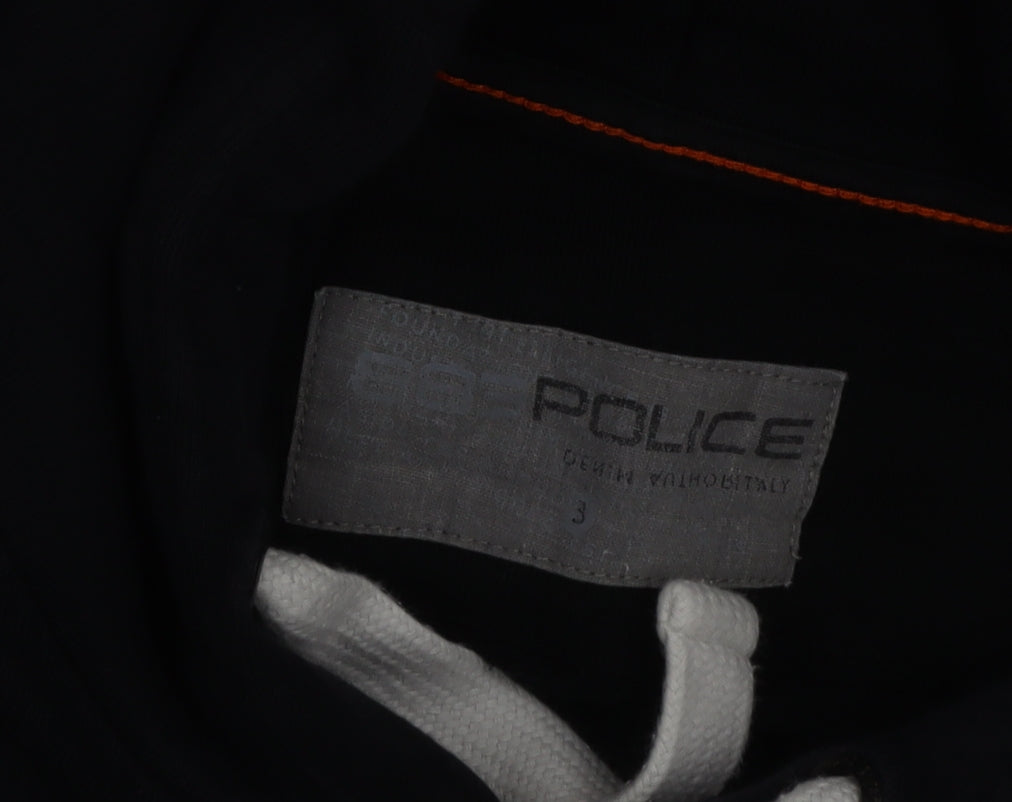 Police Men's Black Cotton Pullover Hoodie Size M with Logo Print