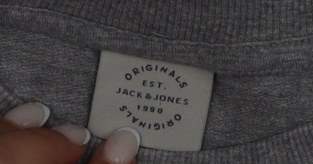 Jack & Jones Men’s Grey L Pullover Sweatshirt Crew Neck Logo