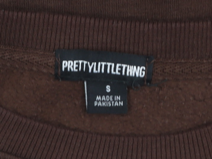 PRETTYLITTLETHING Women Brown Crew Neck Pullover Sweatshirt Size S