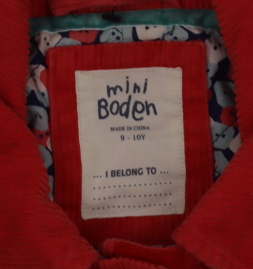 Mini Boden Girls Red Corduroy Mid-Length Coat 9-10 Years Lined Button Up