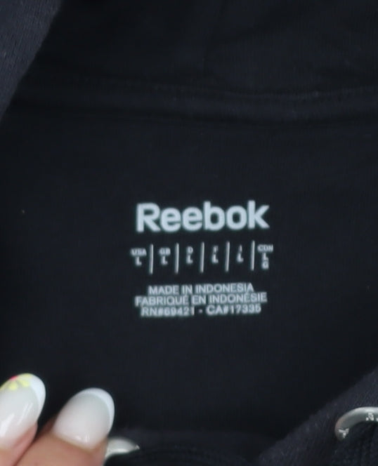 Reebok Mens Black Pullover Hoodie L Graphic Logo Sweatshirt
