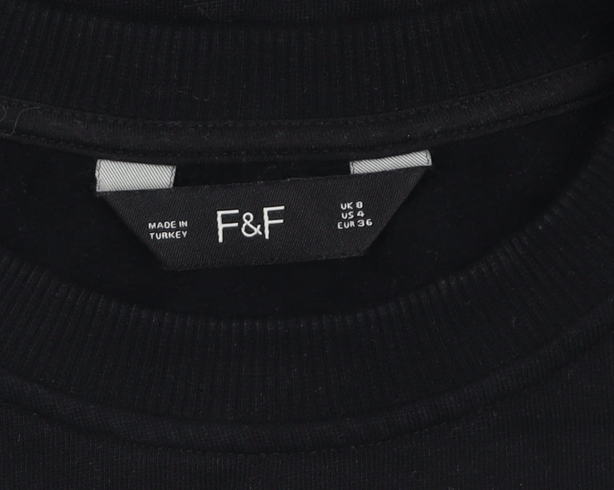 F&F Women's Black Long Sleeve Pullover Sweatshirt Dress UK 8