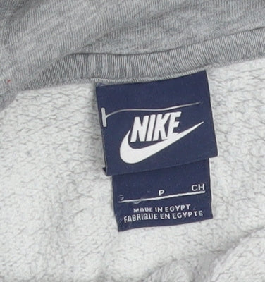 Nike Men Grey Pullover Hoodie Small Logo Graphic Cotton Blend