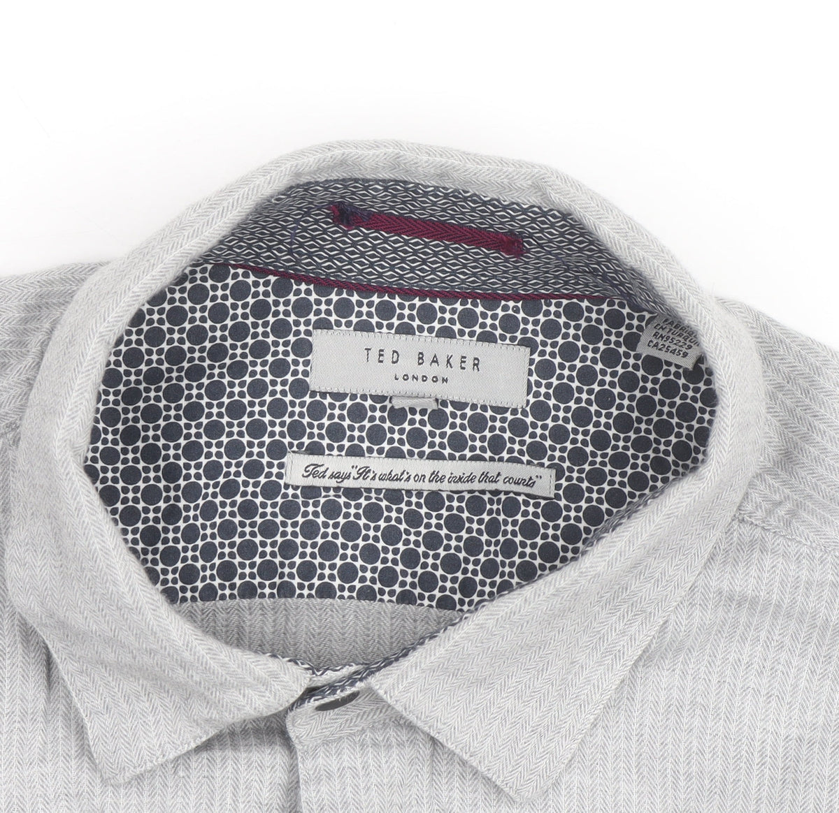 Ted Baker Men's Grey Herringbone Cotton Long Sleeve Button-Up Shirt Size M