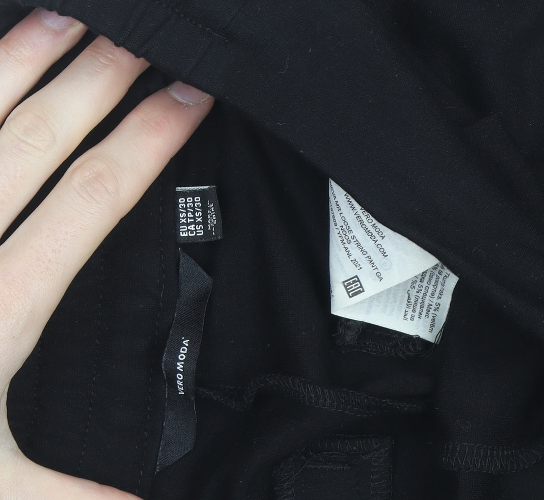 Vero Moda Womens Black XS Jogger Trousers Cotton Blend Drawstring Elastic Waist