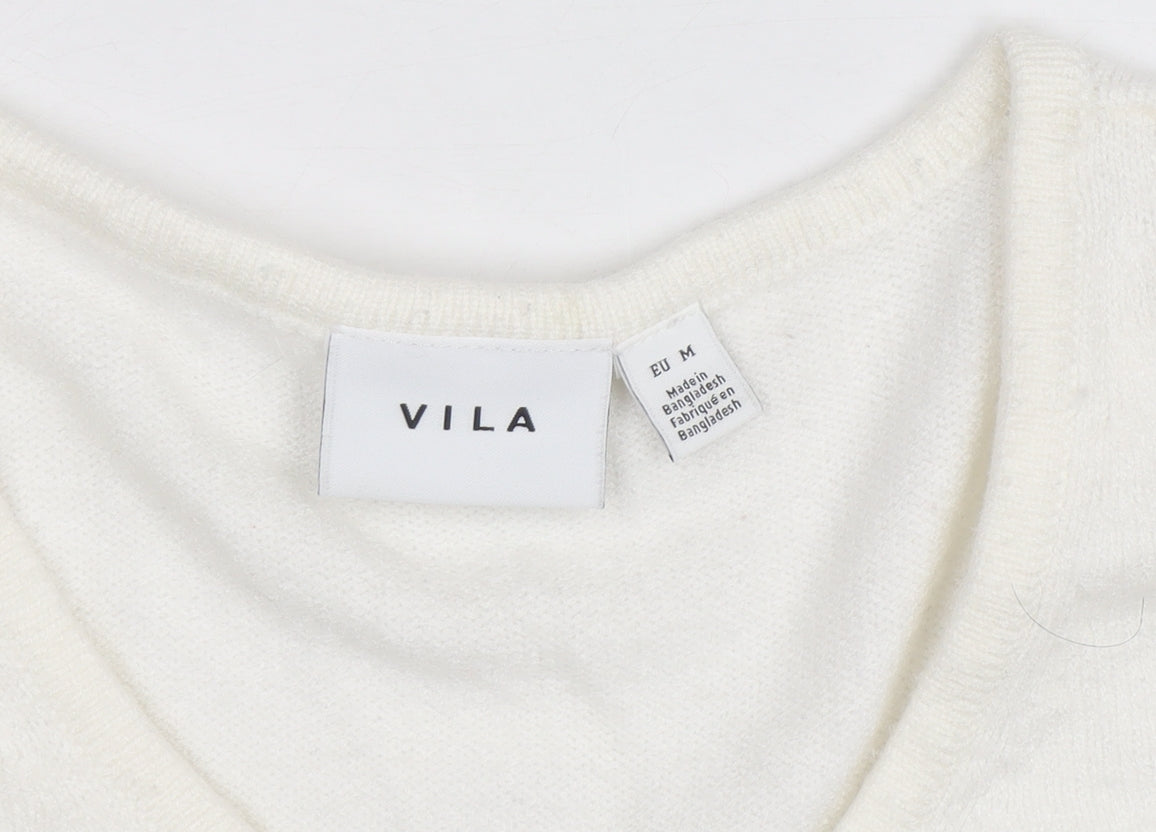 Vila Womens Ivory V-Neck Knit Jumper Size 12 Regular Fit
