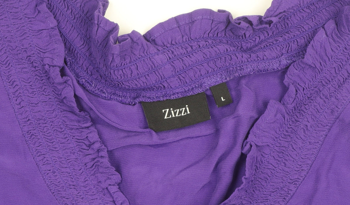 Zizzi Women’s Purple Viscose Ruffle Long Sleeve Tunic Blouse Size L