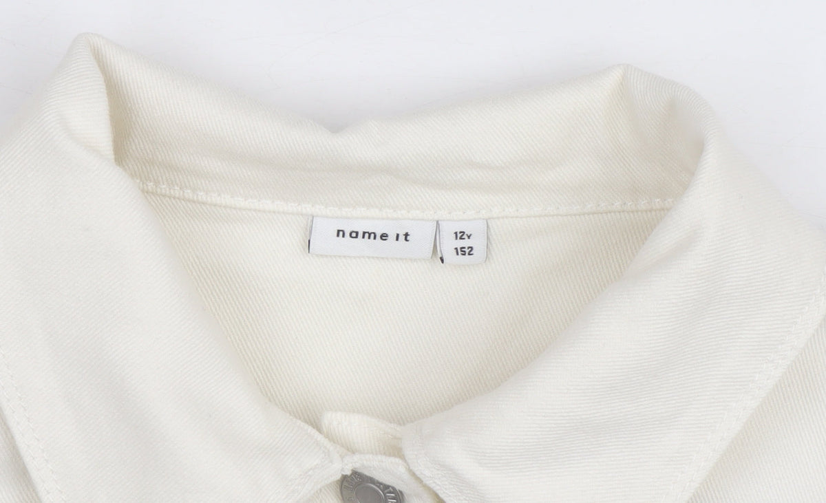 Name It Girls Ivory Denim Button Jacket 12 Years Twill Cotton Blend