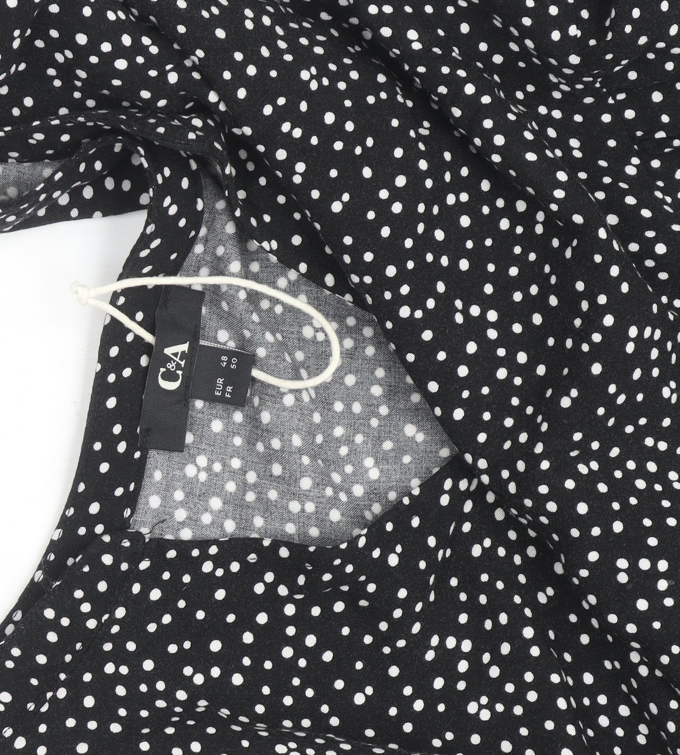 C&A Women Black Polka Dot V-Neck A-Line Dress Size 20