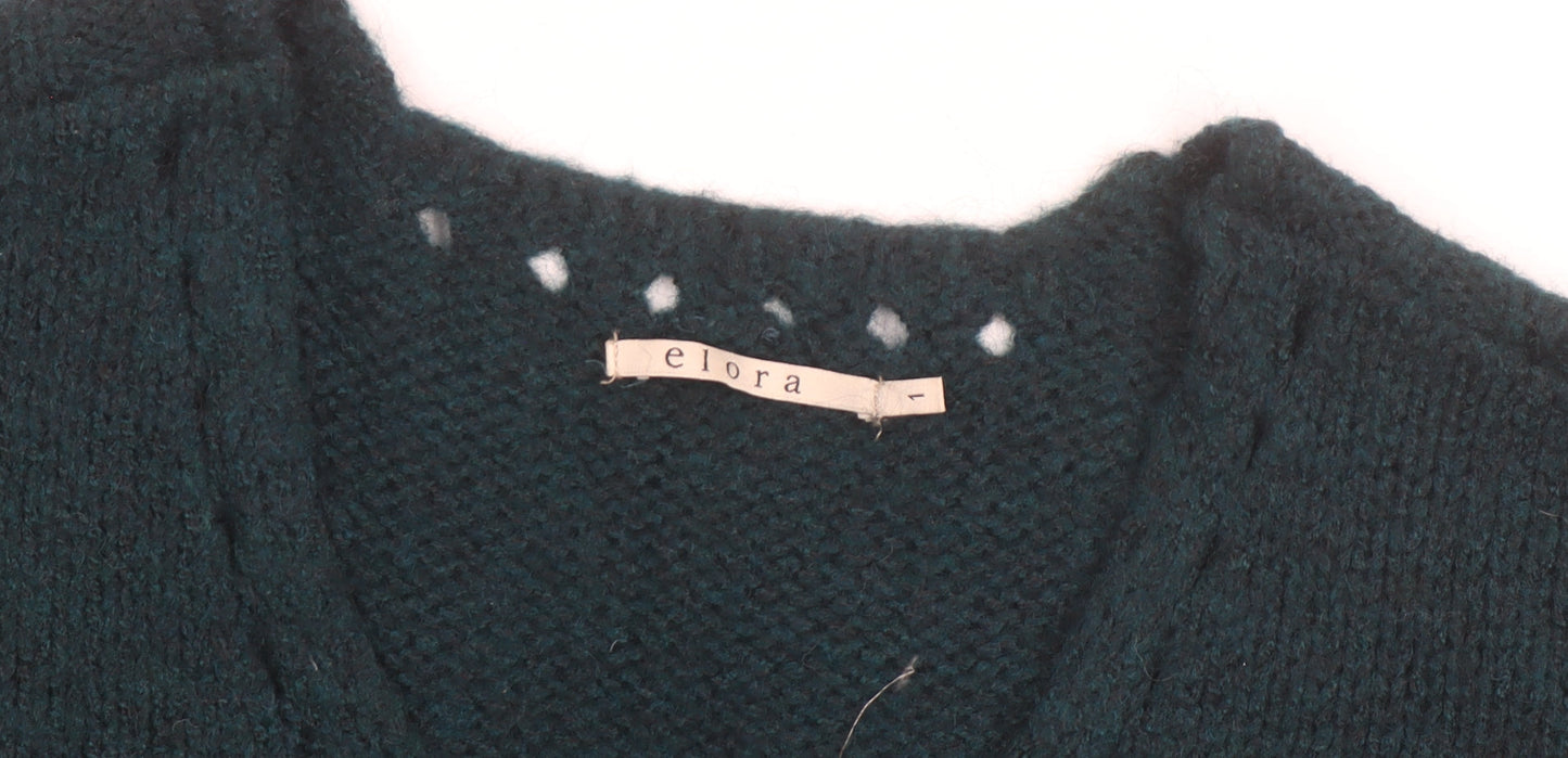 Elora Women’s Green Chunky Knit V-Neck Pullover Jumper Size L