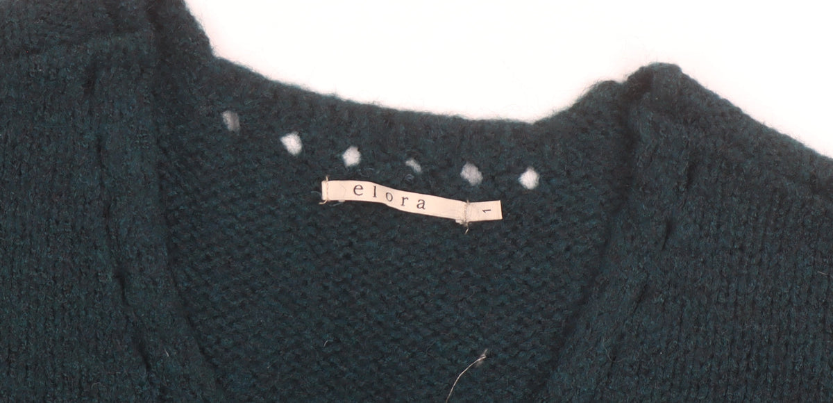 Elora Women’s Green Chunky Knit V-Neck Pullover Jumper Size L