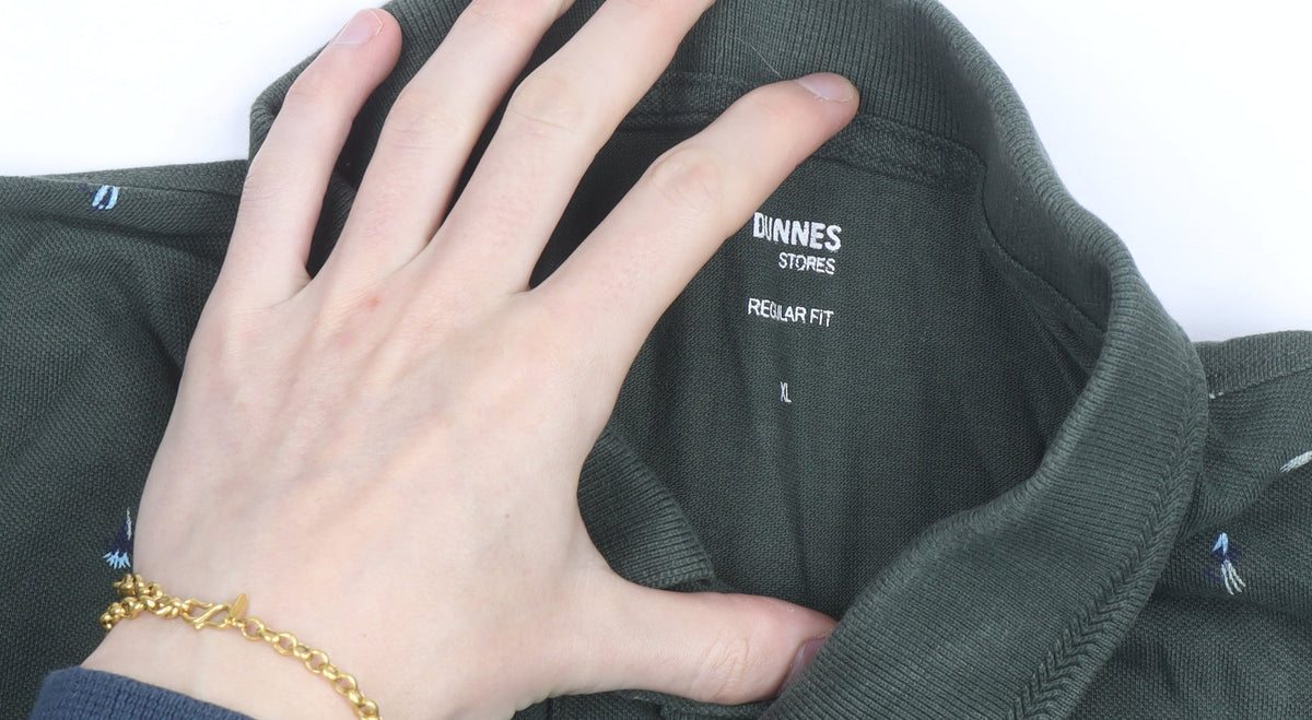 Dunnes Men’s Green Floral Cotton Polo Shirt XL Regular Fit