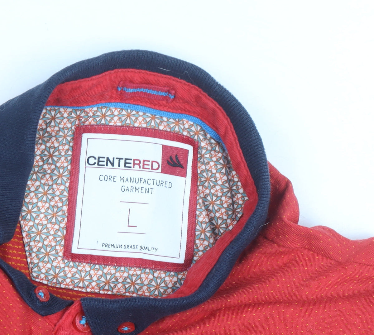 Centered Red Short Sleeve Polo Shirt Men L Cotton Blend Collared