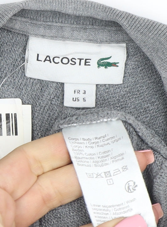 Lacoste Women's Grey Cotton Crew Neck Pullover Sweatshirt Size S