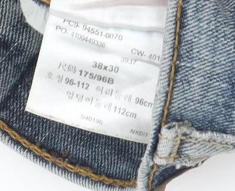 Levi Strauss Men's Blue 38x30 Regular Fit Straight Denim Jeans