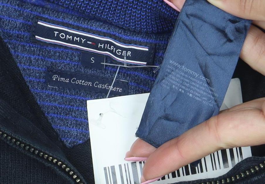 Tommy Hilfiger Men's Black S 1/2 Zip Cotton Cashmere Jumper