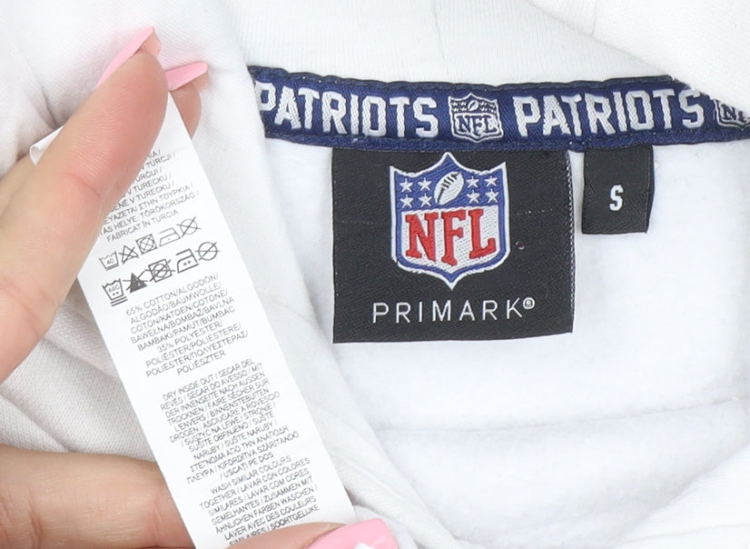 Primark NFL Patriots Men's White Pullover Hoodie Size S Regular Fit
