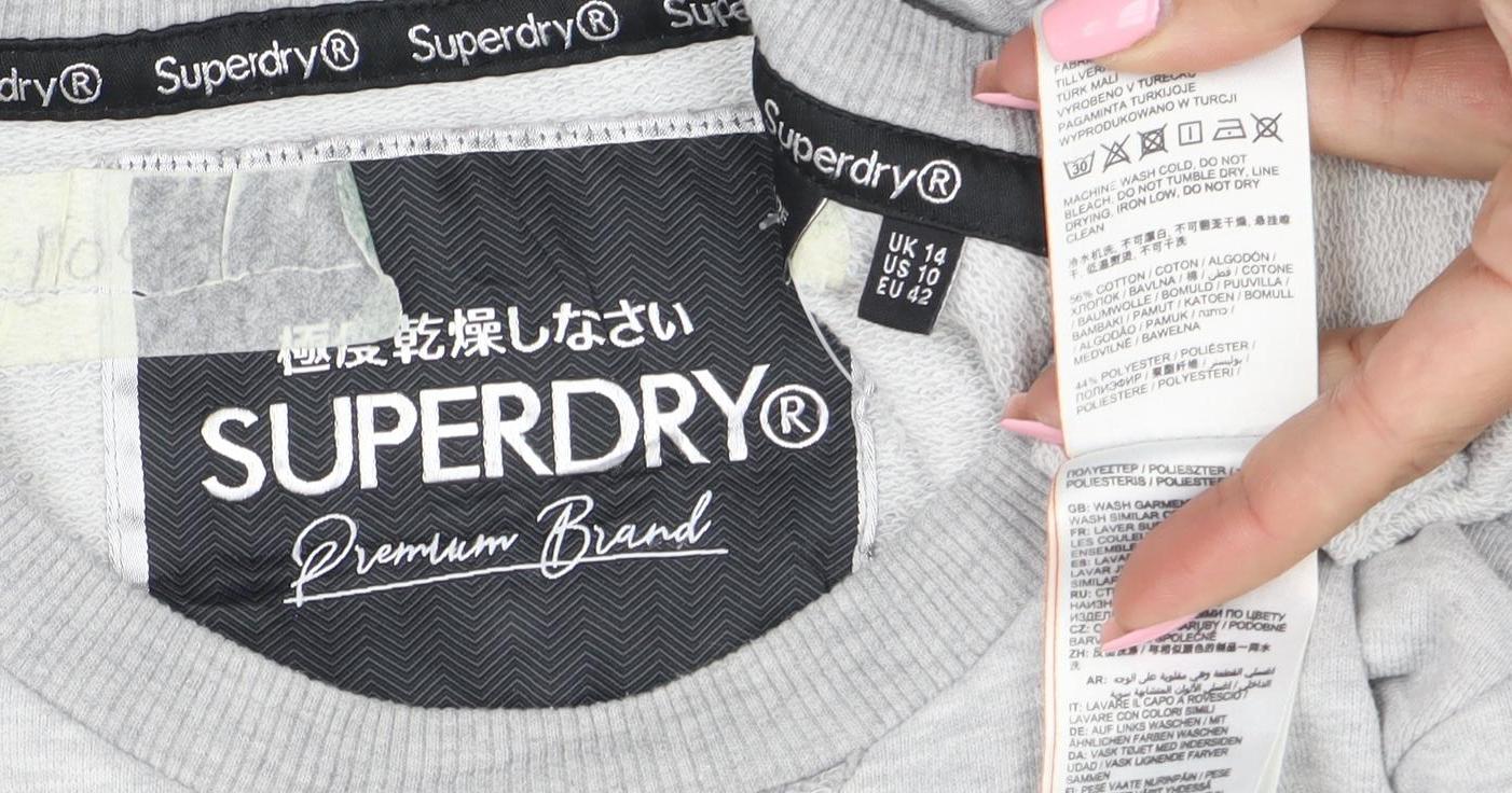 Superdry Women Grey Cotton Blend Long Sleeve T-Shirt Dress Size 14