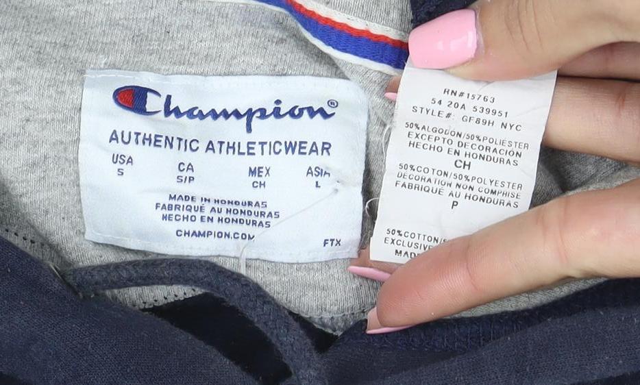 Champion Men's Blue Pullover Hoodie L Sports Fleece Sweatshirt