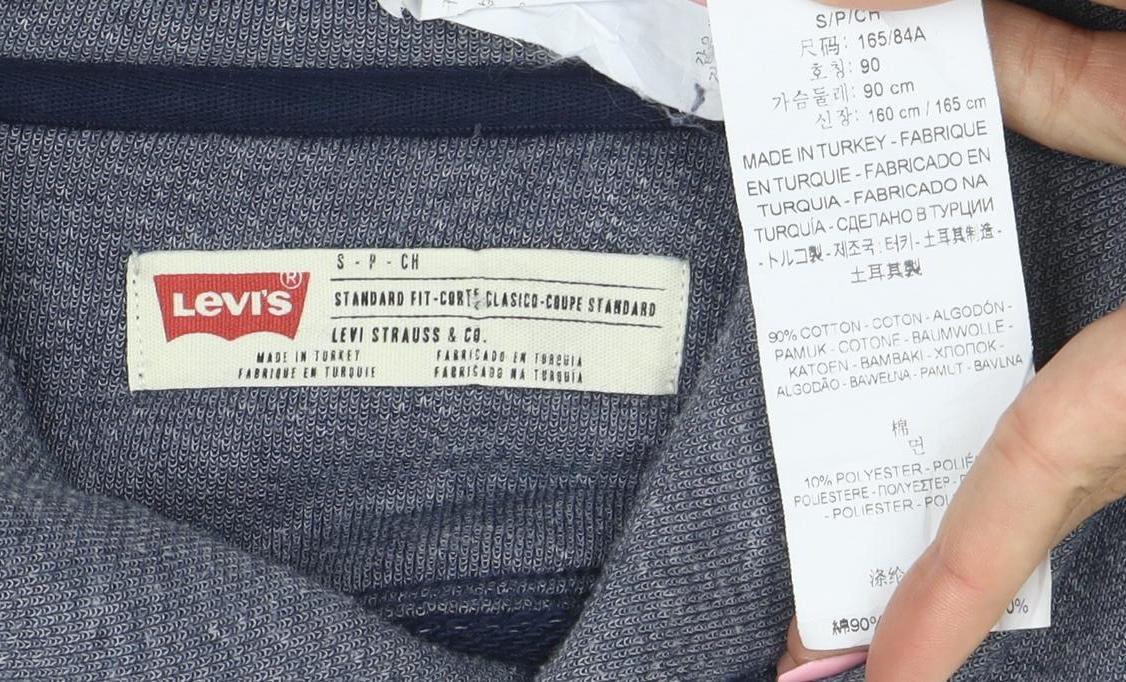 Levi's Men's Blue Henley Sweatshirt Size S Long Sleeve Cotton Blend