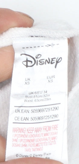 Disney Women’s White Striped Mickey Mouse Pullover Sweatshirt XS